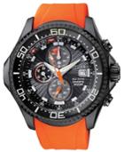 Citizen Men's Chronograph Eco-drive Pro-master Depth Meter Orange Rubber Strap Watch 43mm Bj2118-09e