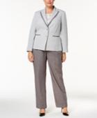 Le Suit Plus Size Contrast-trim Tweed Pantsuit