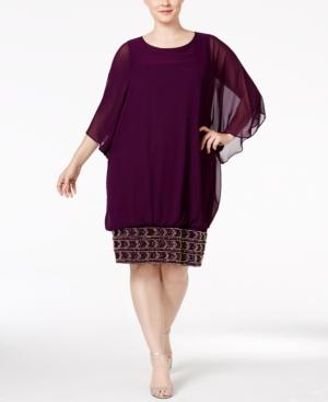 Msk Plus Size Batwing-sleeve Beaded Shift Dress