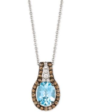 Le Vian Chocolatier Aquamarine (1-3/8 Ct. T.w.) And Diamond (3/8 Ct. T.w.) Halo Pendant Necklace In 14k White Gold