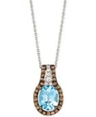 Le Vian Chocolatier Aquamarine (1-3/8 Ct. T.w.) And Diamond (3/8 Ct. T.w.) Halo Pendant Necklace In 14k White Gold