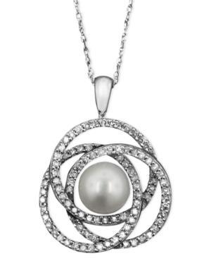 14k White Gold Pendant, Cultured Freshwater Pearl & Diamond (1/2 Ct. T.w.)