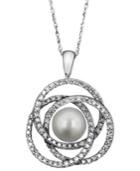 14k White Gold Pendant, Cultured Freshwater Pearl & Diamond (1/2 Ct. T.w.)