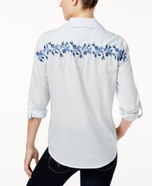 Style & Co Vineyard Coast Cotton Embroidered Shirt, Created For Macy's