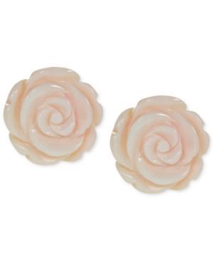 Sterling Silver Earrings, Carved Shell Rose Stud Earrings (12 Ct. T.w.)
