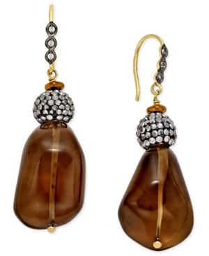 Paul & Pitu Naturally 14k Gold-plated Smoky Quartz And Crystal Drop Earrings