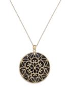 Onyx Decorative Medallion Pendant Necklace (35mm) In 14k Gold
