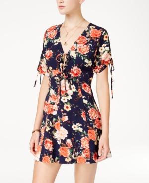 Emerald Sundae Juniors' Printed Keyhole-back Dress