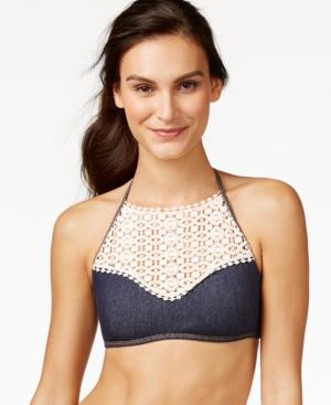 Kenneth Cole Reaction Denim Crochet High-neck Bikini Top Women's Swimsuit