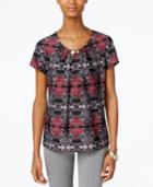 Ny Collection Printed Pleated Hardware-trim Top