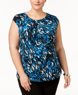 Kasper Plus Size Printed Cap-sleeve Top