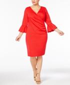 Betsy & Adam Plus Size Bell-sleeve Scuba Wrap Dress