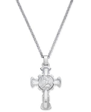 Men's Diamond Accent St. Michael Cross Pendant Necklace In Stainless Steel