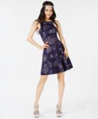 City Studios Juniors' Glitter-floral Scuba Fit & Flare Dress