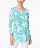Jm Collection Petite Floral-print Shirttail Top, Only At Macy's