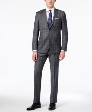Dkny Men's Slim-fit Gray/blue Plaid Suit