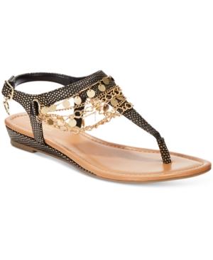 Thalia Sodi Lara Chain Embellished T-strap Flat Sandals, Only At Macy's Women's Shoes