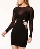 Material Girl Juniors' Rose-applique Mesh Bodycon Dress, Created For Macy's