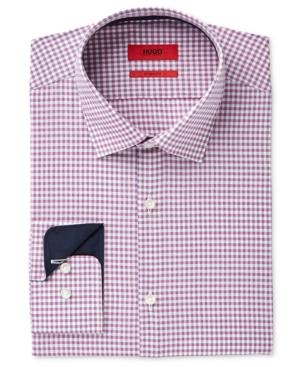 Hugo Men's Slim-fit Dark Red Micro Check Dress Shirt