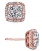 Diamond Square Halo Cluster Stud Earrings (7/8 Ct. T.w.) In 14k Rose Gold