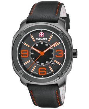 Wenger Men's Swiss Escort Black Leather Strap Watch 46mm 01.1051.107
