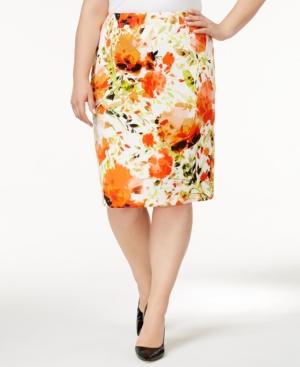 Kasper Plus Size Floral-print Scuba Pencil Skirt