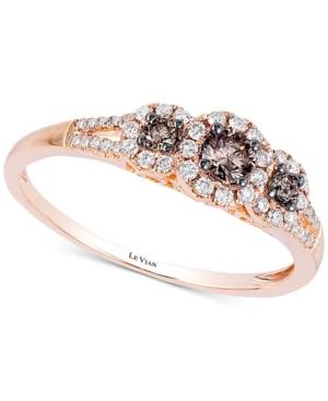 Le Vian Chocolatier Diamond Three-stone Halo Ring (1/3 Ct. T.w.) In 14k Rose Gold