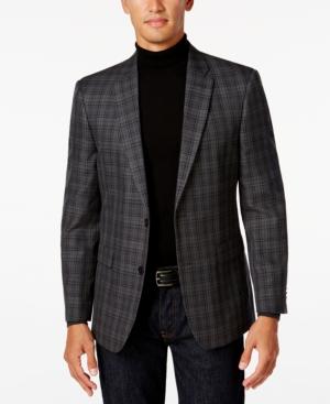 Tommy Hilfiger Men's Slim-fit Gray/black Plaid Sport Coat