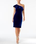 Calvin Klein Velvet One-shoulder Ruffle Dress