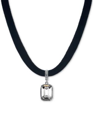 2028 Silver-tone Black Velvet Crystal Pendant Necklace