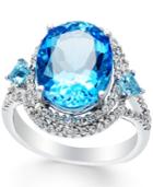 Blue Topaz (8-9/10 Ct. T.w.) And Diamond (3/8 Ct. T.w.) Oval Ring In 14k White Gold