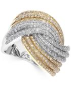 Effy Diamond Multi-row Wrap Ring (1-1/3 Ct. T.w.) In 14k White And Yellow Gold