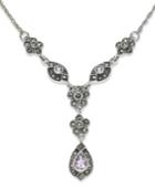 Genevieve & Grace Sterling Silver Necklace, Marcasite And Amethyst (3/4 Ct. T.w.) Teardrop Y Necklace