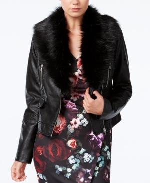Bar Iii Faux-fur-trim Moto Jacket, Only At Macy's