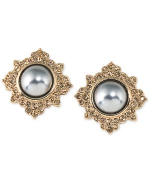 Carolee Gold-tone Imitation Pearl And Pave Stud Earrings