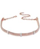 Diamond Station Mesh Choker Necklace (1/4 Ct. T.w.) In Sterling Silver & 14k Rose Gold-plate