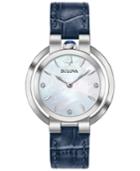Bulova Women's Rubaiyat Diamond-accent Blue Leather Strap Watch 35mm