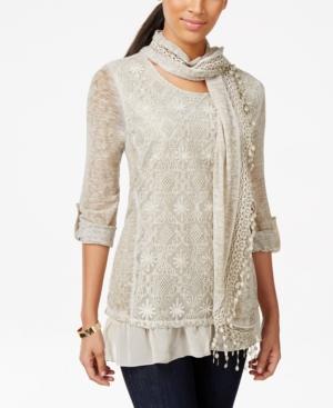 Style & Co. Lace Overlay Scarf Blouse, Only At Macy's