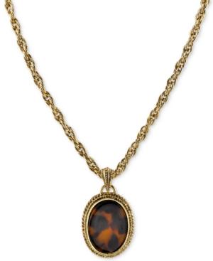 2028 Gold-tone Tortoiseshell-look Framed Pendant Necklace