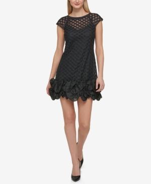 Jessica Simpson Lattice-overlay Ruffled Dress