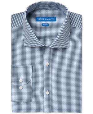 Vince Camuto Slim-fit Petrol Dobby Gingham Dress Shirt