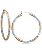 Two-tone Textured Hoop Earrings In Sterling Silver And 14k Gold-plate