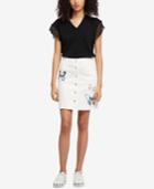 Dkny Embroidered Denim Skirt, Created For Macy's