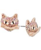 Betsey Johnson Rose Gold-tone Pink Pave Cat Stud Earrings
