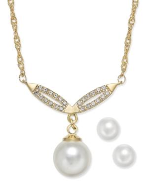Charter Club Gold-tone Imitation Pearl Y Pendant Necklace And Earrings