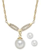 Charter Club Gold-tone Imitation Pearl Y Pendant Necklace And Earrings