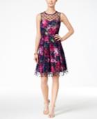 Sandra Darren Petite Illusion-dot Floral-print A-line Dress