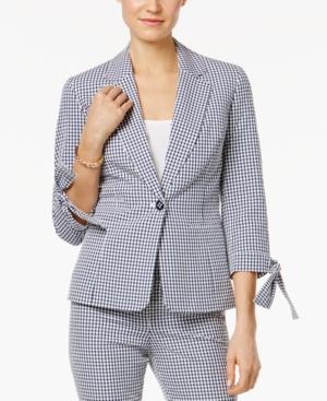 Nine West Tie-sleeve Gingham Blazer