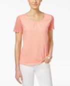 Charter Club Petite Cotton Crochet-sleeve Top, Only At Macy's