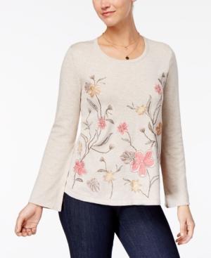 Style & Co Embroidered Bell-sleeve Sweater, Created For Macy's